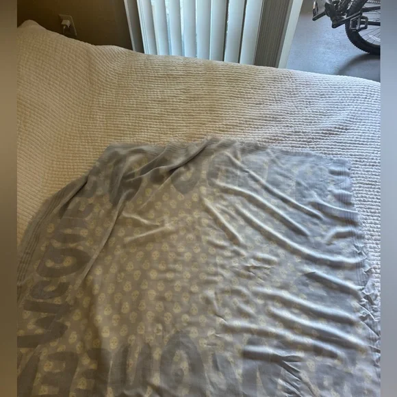 Alexander McQueen Graffiti Logo Skull Print Silk Biker Scarf Sky Blue NEW - Picture 2 of 8